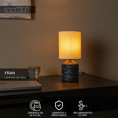 Lucide FRAN - Lámpara de mesa - Ø 13 cm - 1xE14 - Negro - Essential